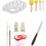 Resim Paleti 19 cm Ponpon Fırça Seti Düz Yuvarlak Fırça Resim Yağı Terebentin Su Kabı Metal Spatül