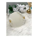 RESİNARTSHOP Epoksi Tepsi 25 cm damat tepsisi Krem zemin + inci süslemeli