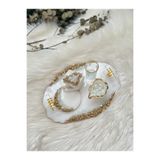 RESİNARTSHOP Epoksi Tepsi Damat Seti Taş+İnci Gold