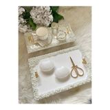 RESİNARTSHOP Epoksi Tepsi Dikdörtgen Full İncili Nişan Tepsisi Seti Gold