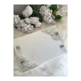 RESİNARTSHOP Epoksi Tepsi İncili Dikdörtgen Nişan Tepsisi Gümüş