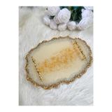 RESİNARTSHOP Epoksi Tepsi Sedefli Krem+ Gold nişan tepsisi (20x40)