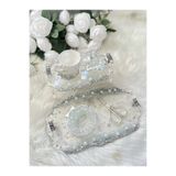 RESİNARTSHOP Epoksi Tepsi Şeffaf & Gümüş & İncili Nişan Seti