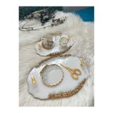 RESİNARTSHOP Epoksi Tepsi Seti taş+inci gold 8 parça