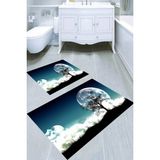 Resmiro 2'li Ağaç Gölgesi Desenli 50 x 60 cm - 60 x 100 cm Banyo Paspası - Çok Renkli - 50x 60 cm - 60x 100 cm