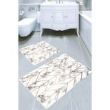 Resmiro 2′li Altın Zigzag Detaylı Mermer Desen 50 x 60 cm - 60 x 100 cm Banyo Paspası - Çok Renkli