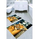 Resmiro 2'li Sakin Kaplan Desenli 50 x 60 cm - 60 x 100 cm Banyo Paspası - Çok Renkli