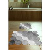 Resmiro 50x60 - 60x100 Grey Drop Dijital Banyo Paspası Lazer Kesim 2li Klozet Takımı