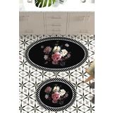 Resmiro 50x60 - 60x100 Rose&black Banyo Halısı Oval Klozet Takımı 2li Paspas Seti