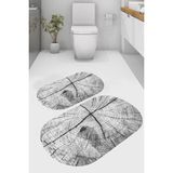 Resmiro Ağaç Kütük Desenli Kaymaz Taban Yıkanabilir 2'li Desenli Banyo Paspası (50X60 cm - 60X100 Cm) - Renkli