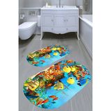 Resmiro Akvaryum Desenli Kaymaz Taban Yıkanabilir 2'li Desenli Banyo Paspası (50X60 cm - 60X100 Cm) - Renkli