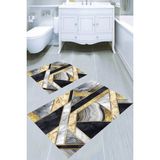 Resmiro Altın Detaylı Gri Mermer Desenli Kaymaz Taban Yıkanabilir 2'li Desenli Banyo Paspası (50X60 cm - 60X100 Cm) - Renkli