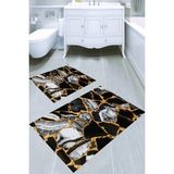 Resmiro Altın Detaylı Kırık Mermer Desenli 2'li Banyo Paspası (50X60 cm - 60X100 Cm) - Çok Renkli - 60 x 100 cm