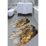 Resmiro Altın Işleme Desenli Kaymaz Taban Yıkanabilir 2'li Desenli Banyo Paspası (50X60 cm - 60X100 Cm) - Renkli