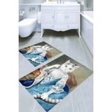 Resmiro Asil Kedi Desenli Kaymaz Taban Yıkanabilir 2'li Desenli Banyo Paspası (50X60 cm - 60X100 Cm) - Renkli