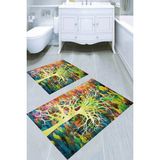 Resmiro Baskı Ağaç Desenli Kaymaz Taban Yıkanabilir 2'li Desenli Banyo Paspası (50X60 cm - 60X100 Cm) - Renkli