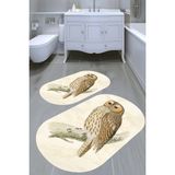 Resmiro Baykuş Desenli Kaymaz Taban Yıkanabilir 2'li Desenli Banyo Paspası (50X60 cm - 60X100 Cm) - Renkli
