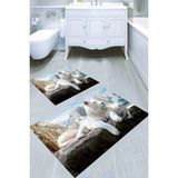 Resmiro Beyaz Aslan Desenli Kaymaz Taban Yıkanabilir 2'li Desenli Banyo Paspası (50X60 cm - 60X100 Cm) - Renkli