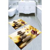 Resmiro Biriken Yüksek Taş Desenli Kaymaz Taban Yıkanabilir 2'li Desenli Banyo Paspası (50X60 cm - 60X100 Cm) - Renkli