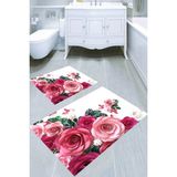 Resmiro Birikmiş Güller Desenli Kaymaz Taban Yıkanabilir 2'li Desenli Banyo Paspası (50X60 cm - 60X100 Cm) - Renkli