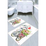 Resmiro Bisiklet ve Lale Desenli 2li Banyo Paspası (50X60 cm - 60X100 Cm) - Çok Renkli - 60 x 100 cm