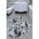 Resmiro Boyalı Eskitme Desenli Kaymaz Taban Yıkanabilir 2'li Desenli Banyo Paspası (50X60 cm - 60X100 Cm) - Renkli
