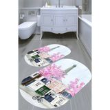 Resmiro Cadde Desenli Kaymaz Taban Yıkanabilir 2'li Desenli Banyo Paspası (50X60 cm - 60X100 Cm) - Renkli