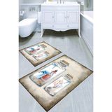 Resmiro Cam Şişe Deniz Feneri Desenli 2li Banyo Paspası (50X60 cm - 60X100 Cm) - Çok Renkli - 60 x 100 cm