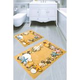 Resmiro Çerçeve Deniz Kabukları Desenli 2li Banyo Paspası (50X60 cm - 60X100 Cm) - Çok Renkli - 60 x 100 cm