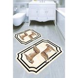 Resmiro Çerçeve Detay Leopar Desenli Kaymaz Taban Yıkanabilir 2'li Desenli Banyo Paspası (50X60 cm - 60X100 Cm) - Renkli