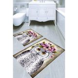 Resmiro Çiçekli Baykuş Desenli Kaymaz Taban Yıkanabilir 2'li Desenli Banyo Paspası (50X60 cm - 60X100 Cm) - Renkli