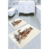 Resmiro Çiçekli Tilki Desenli Kaymaz Taban Yıkanabilir 2'li Desenli Banyo Paspası (50X60 cm - 60X100 Cm) - Renkli