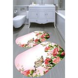 Resmiro Çiçekli ve Kelebek Desenli Kaymaz Taban Yıkanabilir 2'li Desenli Banyo Paspası (50X60 cm - 60X100 Cm) - Renkli