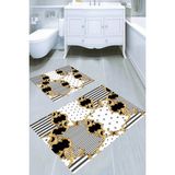 Resmiro Çizgiler ve Noktalar Çerçeve Desenli Kaymaz Taban Yıkanabilir 2'li Desenli Banyo Paspası (50X60 cm - 60X100 Cm) - Renkli