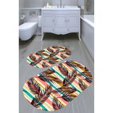 Resmiro Çizgili Palmiye Kaymaz Taban Yıkanabilir 2'li Desenli Banyo Paspası (50X60 cm - 60X100 Cm) - Renkli