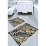 Resmiro Dalgalı Geometrik Şekilli Kaymaz Taban Yıkanabilir 2'li Desenli Banyo Paspası (50X60 cm - 60X100 Cm) - Renkli