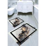 Resmiro Dekoratif Çerçeve Desenli Granit Mermer Kaymaz Taban Yıkanabilir 2'li Desenli Banyo Paspası (50X60 cm - 60X100 Cm) - Renkli