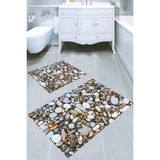 Resmiro Deniz Taşı Desenli Kaymaz Taban Yıkanabilir 2'li Desenli Banyo Paspası (50X60 cm - 60X100 Cm) - Renkli