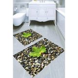 Resmiro Deniz Taşları ve Yaprak Desenli Kaymaz Taban Yıkanabilir 2'li Desenli Banyo Paspası (50X60 cm - 60X100 Cm) - Renkli
