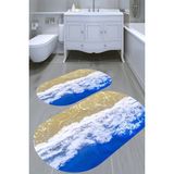 Resmiro Deniz ve Sahil Desenli Kaymaz Taban Yıkanabilir 2'li Desenli Banyo Paspası (50X60 cm - 60X100 Cm) - Renkli