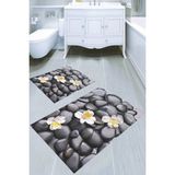 Resmiro Doğal Taş ve Orkide Desenli Kaymaz Taban Yıkanabilir 2'li Desenli Banyo Paspası (50X60 cm - 60X100 Cm) - Renkli