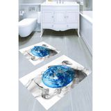 Resmiro Dünya Desenli Kaymaz Taban Yıkanabilir 2'li Desenli Banyo Paspası (50X60 cm - 60X100 Cm) - Renkli