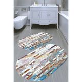 Resmiro Duvar Kagıdı Desenli Kaymaz Taban Yıkanabilir 2'li Desenli Banyo Paspası (50X60 cm - 60X100 Cm) - Renkli