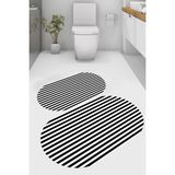 Resmiro Düz Çizgili Kaymaz Taban Yıkanabilir 2'li Desenli Banyo Paspası (50X60 cm - 60X100 Cm) - Renkli