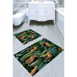Resmiro Egzotik Leopar Desenli Kaymaz Taban Yıkanabilir 2'li Desenli Banyo Paspası (50X60 cm - 60X100 Cm) - Renkli