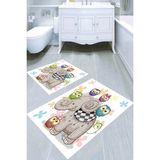 Resmiro Fil ve Baykuş Arkadaşlığı Desenli Kaymaz Taban Yıkanabilir 2'li Desenli Banyo Paspası (50X60 cm - 60X100 Cm) - Renkli
