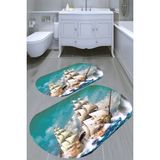 Resmiro Fırtına Tasarımlı Kaymaz Taban Yıkanabilir 2'li Desenli Banyo Paspası (50X60 cm - 60X100 Cm) - Renkli