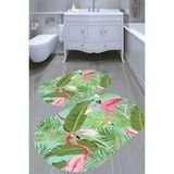 Resmiro Flamingo Desenli Kaymaz Taban Yıkanabilir 2'li Desenli Banyo Paspası (50X60 cm - 60X100 Cm) - Renkli