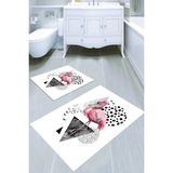 Resmiro Geometrik Flamingo Desenli Kaymaz Taban Yıkanabilir 2'li Desenli Banyo Paspası (50X60 cm - 60X100 Cm) - Renkli