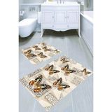 Resmiro Geometrik Leopar ve Kelebek Desenli Kaymaz Taban Yıkanabilir 2'li Desenli Banyo Paspası (50X60 cm - 60X100 Cm) - Renkli